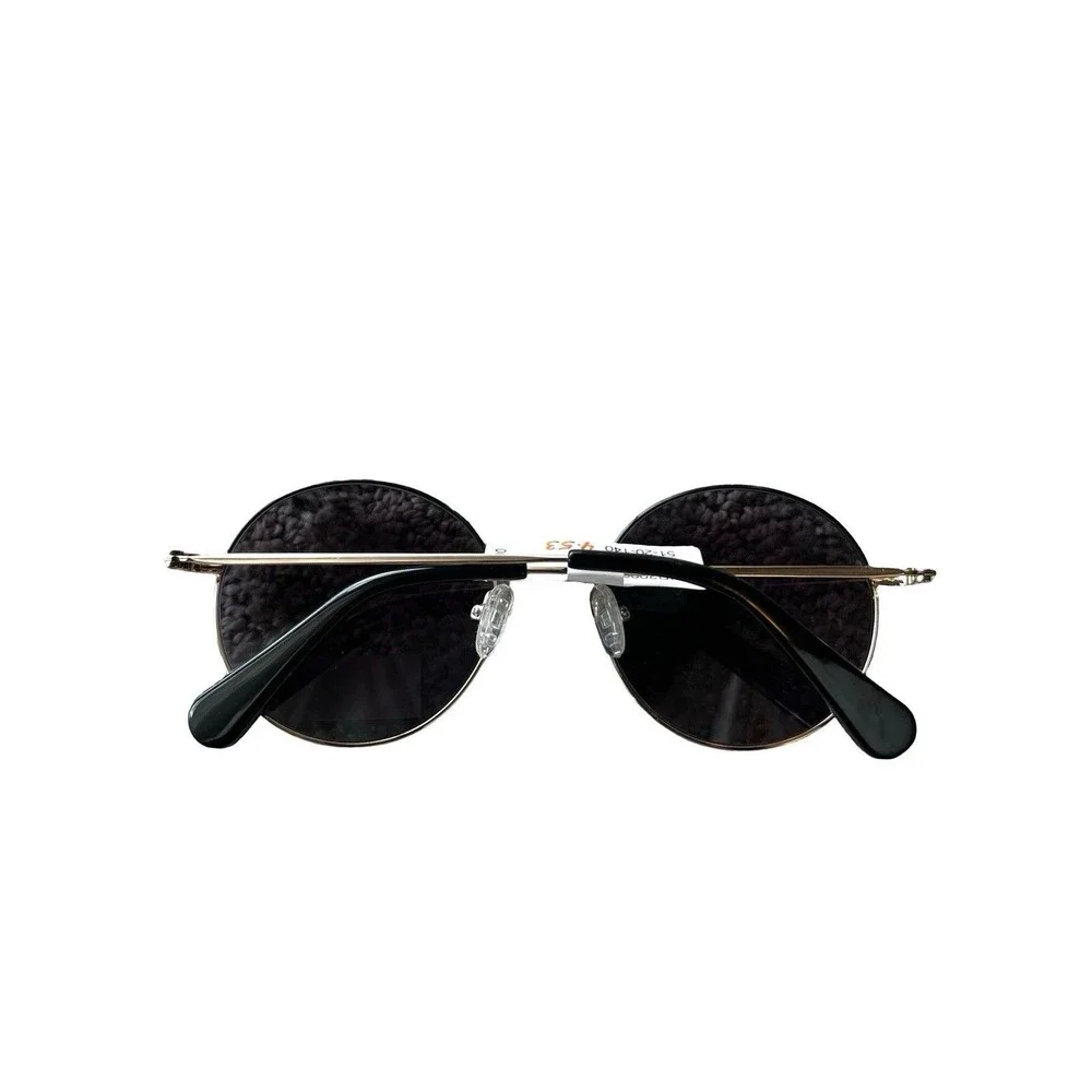 Harper + Roe Round Gold Tone Sunglasses Black Lenses Retro Boho Festival NWT